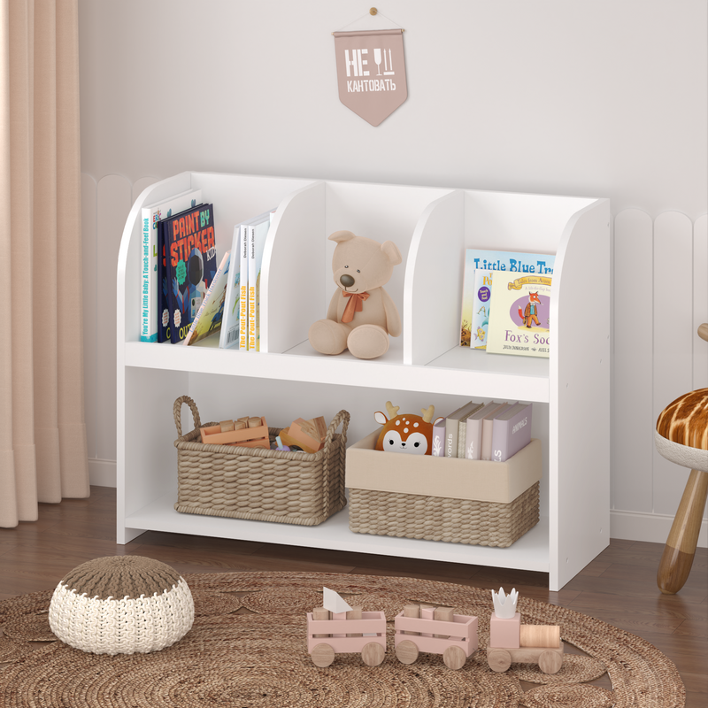 GOMON Kids Bookcase With 4 Compartments, Storage Bookshelf, Storage Display Shelves Toy Organizer For Children's Room Playroom Nursery