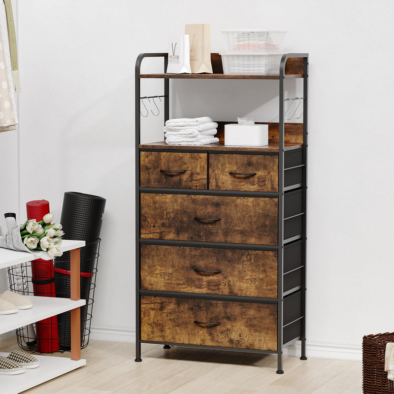 GAOMON 5 Drawers Dresser for Bedroom with Shelf ,Chest of Drawers & Storage Drawers, Tall Fabric Storage Dresser for Living Room