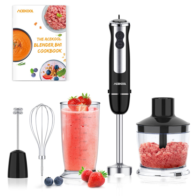 Acekool 800W Immersion 5-in-1 Hand Blender 12 Speed Stainless Steel Stick Blender with Turbo Mode