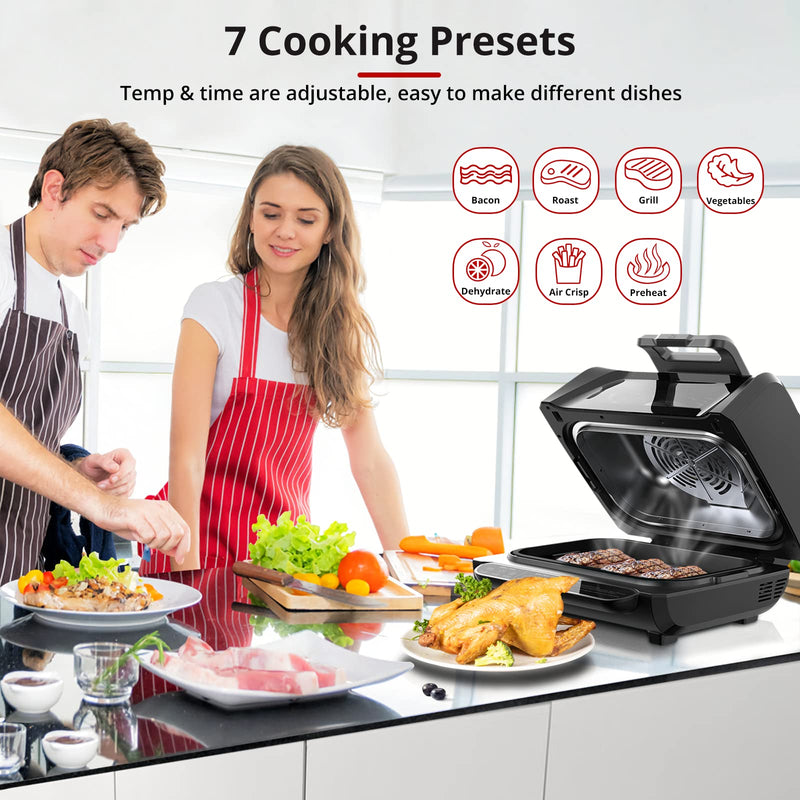 7 In 1 Smokeless Electric Indoor Grill with Air Fry, Roast, Bake