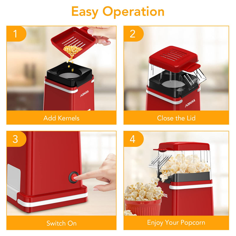  Mini Popcorn Maker, 1200W Fast Popcorn Making Machine, Hot Air Popcorn  Popper with Wide Mouth Design, Oil and BPA Free, for Small Home Party: Home  & Kitchen
